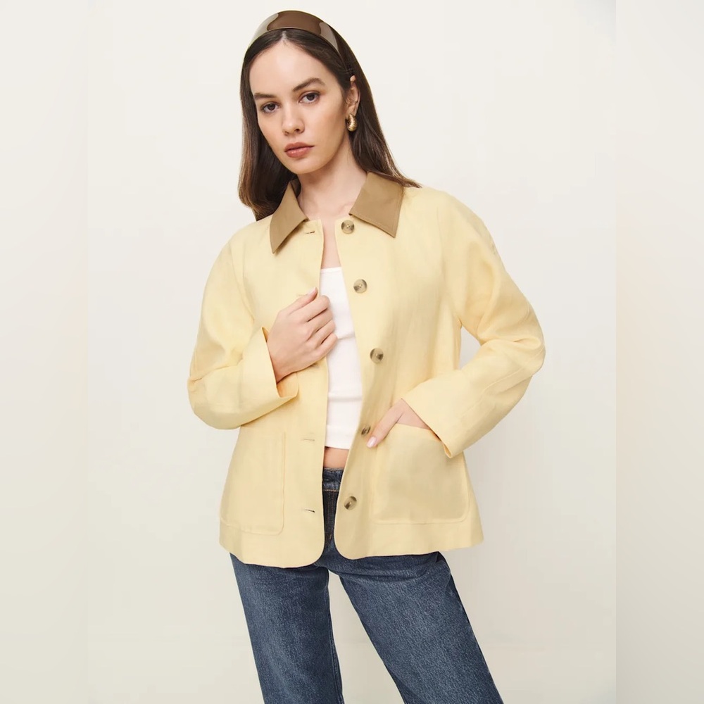 Reformation Lila Linen Jacket In Parmesan, brand new, never worn, no flaws.